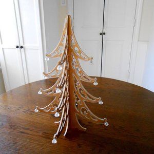 Vintage Farmhouse Chic Wooden 3-D Foldable Christmas Tree Gold/Silver